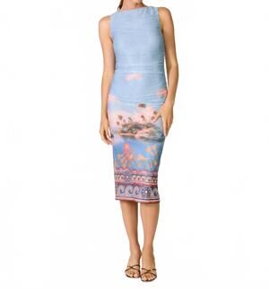 NEW LINE AND DOT island mesh midi dress in blue multi